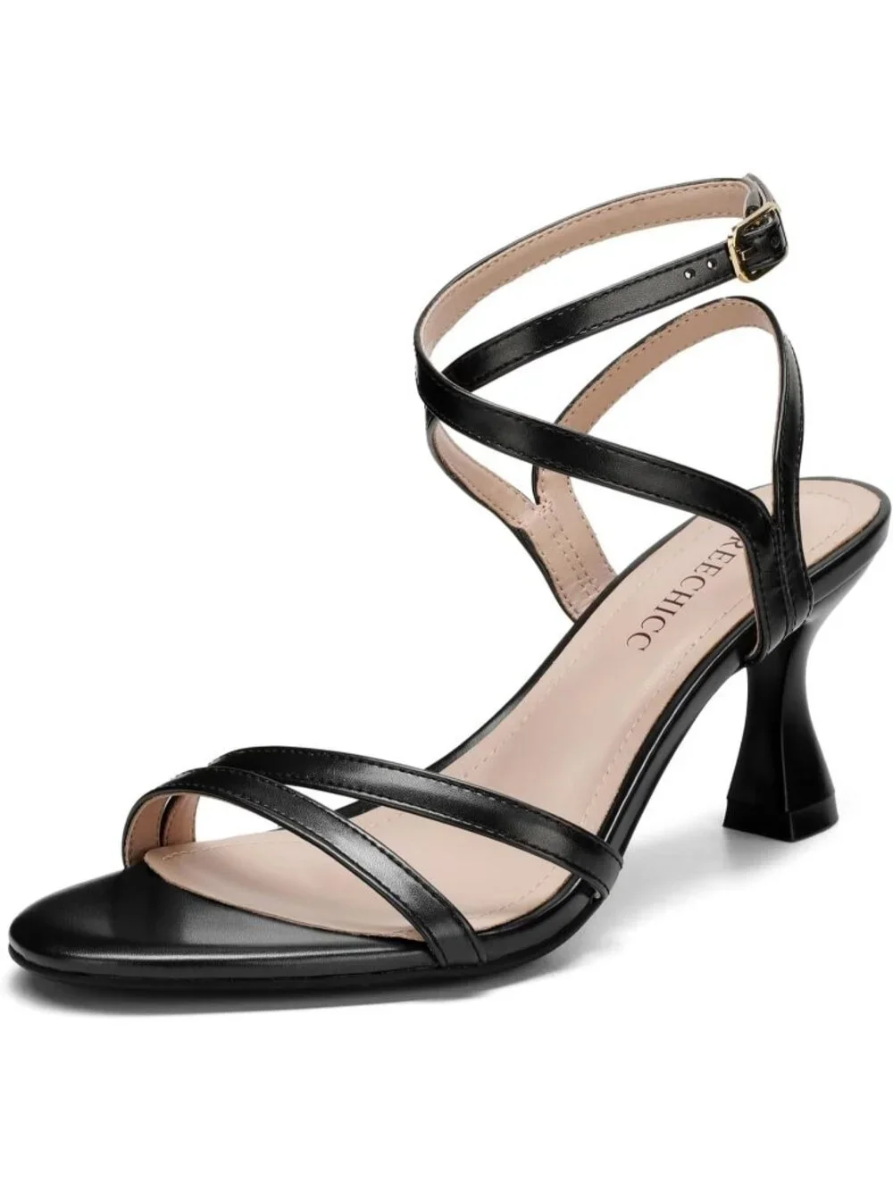 Women's Black Leather elegant Strappy Heels Sandals Open Toe Ankle Strap Shoes